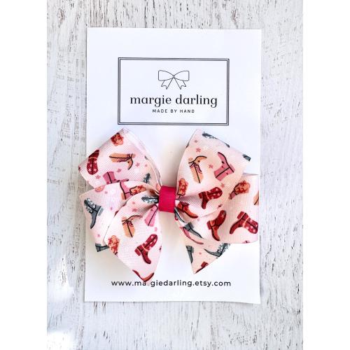 cowgirl boots pink western 5” hair bow, newborn headband, hair bow for girls, toddler bows, grosgrain ribbon bow