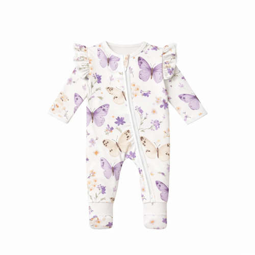 Bamboo Zipsuit | Lilac Butterflies | Confetti Kidz