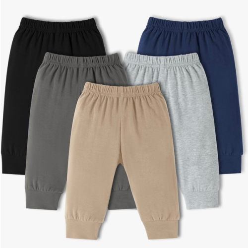DREAM BUS 5 Pack Baby Boys Pants Toddler Pull on Sweatpants Infant Cotton Joggers Unisex Baby Leggings for Newborn-24M