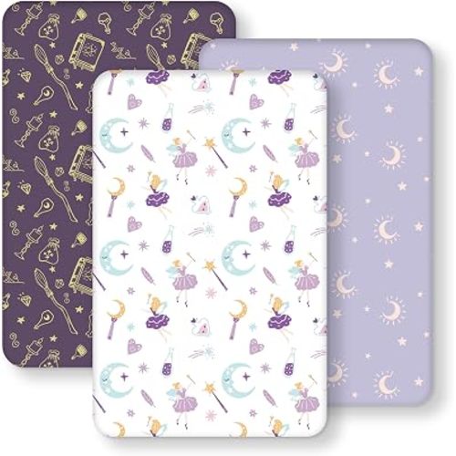 Baby Bedside Bassinet Sheets Fitted, 33”x20” Compatible with Baby Delight Dream On Me & Most Rectangle Bedside Sleeper Bassinet Mattresses, Super Soft Microfiber Purple Magic Fairy