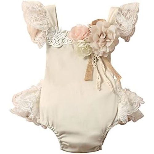 Newborn Baby Girl Lace Rompers Birthday Princess Dress Mesh Jumpsuits Tulle One-Piece Headband Summer Onesie