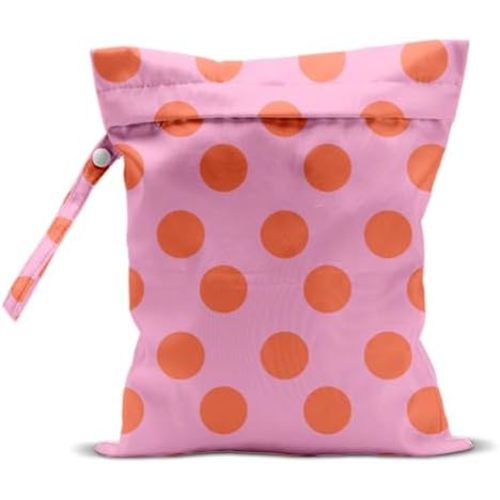 Wet Bag, Wet Dry Bag, Waterproof Swim Bags, Machine Washable Reusable Bags for Beach, Pool, Diapers, and Dirty Yoga Gym Clothes(Coral Pink Polka Dot Pattern