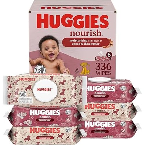 Huggies Nourish Scented Baby Wipes, 6 Push Button Packs (336 Wipes Total)