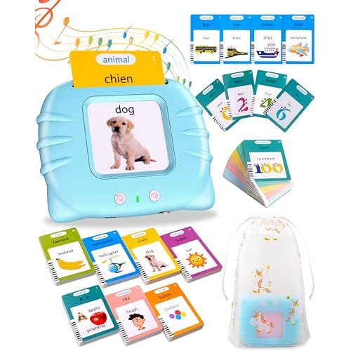 510 Words French Flash Cards for Kids, Toddler Learning Resources Toy, Autism Sensory Toys for Autistic Children Age d 2-4 Blue (French/English/Bilingual)