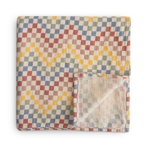 Organic Cotton Muslin Swaddle Blanket Retro Check One Size