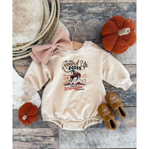 Fall Round Up Rodeo Bubble Romper – Infant(Cream) – theFRINGEDpineapple