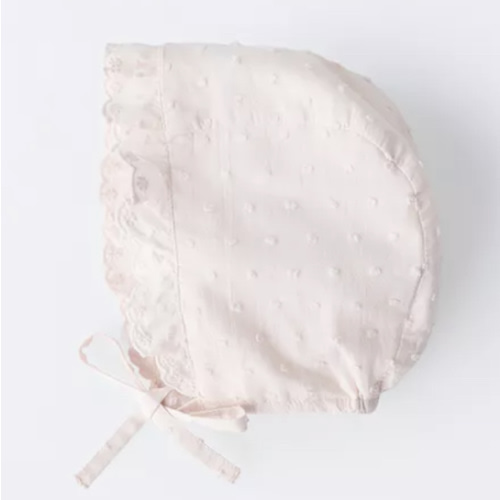 RUFFLED DOTTED MESH BONNET - Pale pink | ZARA United States