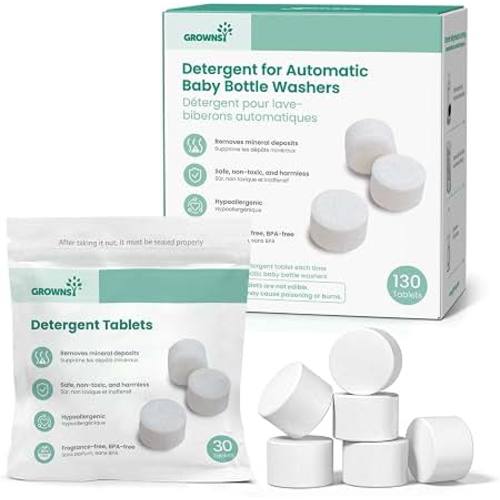 Amazon.com: GROWNSY Detergent Tablets for Bottle Washer 130 Count, Safe & Deep Cleaning | Powerfully Removes Milk Residue, Grease & Odor from Bottles, Pump Parts & Feeding Essentials, Fits All Baby Bottle Washers