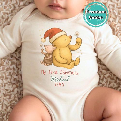 Christmas Onesie® Brand Baby Bodysuit: Classic 1926 Winnie-The-Pooh Christmas Baby Onesie®, Custom Baby Bodysuit