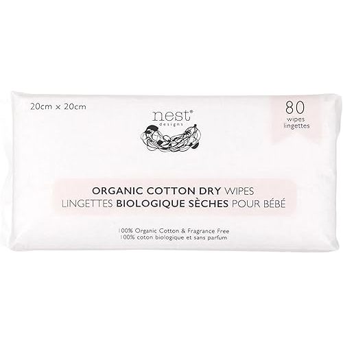 Nest Designs Organic Cotton Dry Baby Wipes for Sensitive Skin, Chemical-Free, 80 Wipes per Pack