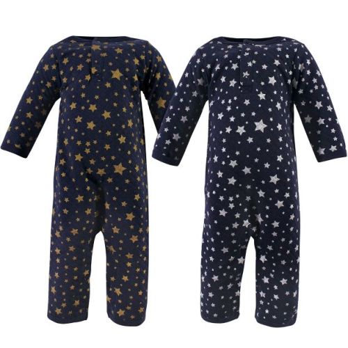 Hudson Baby Infant Premium Quilted Coveralls 2pk, Metallic Stars