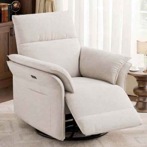 Garvee Power Recliner Chair 270° Swivel Rocking Glider with USB Charging Port Nursery Chair Chenille Upholstered Fabric Double-Layer Armrests