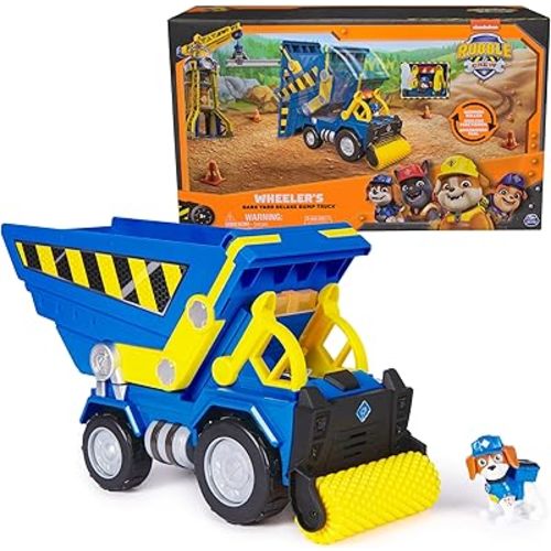 Rubble & Crew, Bark Yard Deluxe Dump Truck Construction Vehicle with Lights, Sounds & Wheeler Action Figure, Kids Toys for Boys & Girls Ages 3 and up