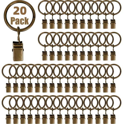 1 Inch Metal Curtain Rings with Clips in Bronze, Curtain Hangers Clips, Drapery Clips with Rings, Set of 20
