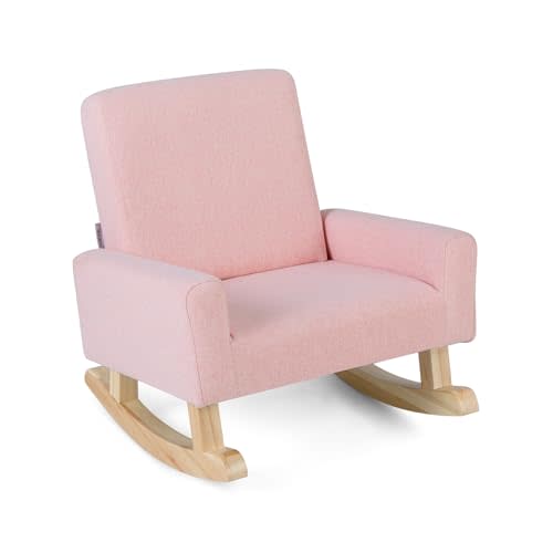 Kids Rocking Chair, Toddler Couch with Solid Wood Base & Non-Slip Pads, Durable Linen Fabric Toddlers Sofa, Children Rocker Armchair in Playroom, Nursery, Bedroom