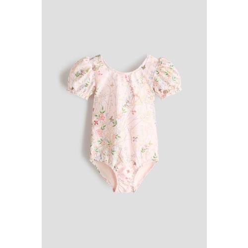 PUFF-SLEEVED PRINTED SWIMSUIT