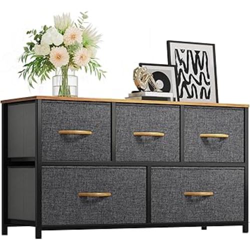 YITAHOME Dresser with 5 Drawers - Fabric Storage Tower, Organizer Unit for Bedroom, Living Room, Closets - Sturdy Steel Frame, Wooden Top