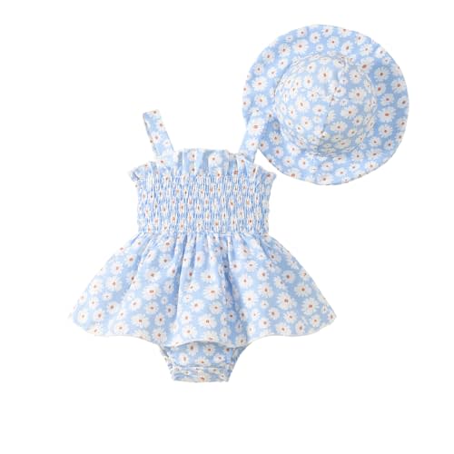 Toddler Baby Girl Summer Clothes Halter Floral Romper Dress Backless Outfits with Hat
