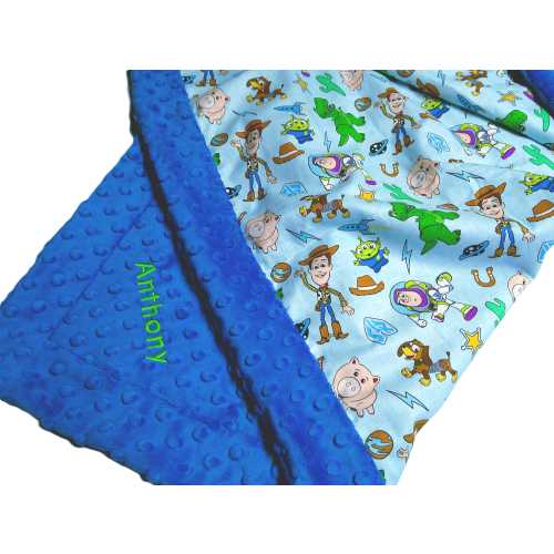 Toy Story Blanket, Personalized Baby Gift for Boy or Girl with Embroidered Name, Cotton and Minky Plush Toddler Blanket