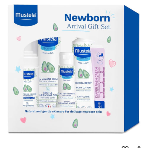 Mustela Newborn Arrival Gift Set - Baby Skincare & Bath Time Essentials - Natural & Plant Based - 5 Items Set