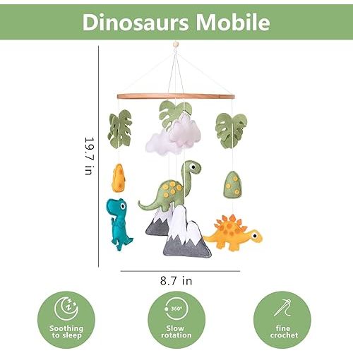 Dinosaur Baby Crib Mobile, Dino Baby Mobile, Neutral Nursery Mobile Decoration for Pack N Play, for Baby Boy & Girl