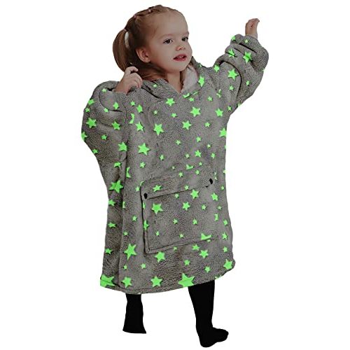 KFUBUO Wearable Blanket Hoodie for Kids With Pocket Toddlers 2-6 Year Old | Sherpa, Oversized Sweatshirt Blanket, Kids Blanket, Girl Boy Gifts, Glow in The Dark Stars, Cozy Gifts for Kids