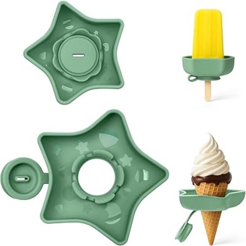 Haakaa Silicone Star Popsicle Holders for Kids, 2 Pack Leak-Proof Ice Cream Cone Drip Catcher, 2-in-1 Ice Pop Holder for Toddlers & Kids, BPA-Free, Pea Green
