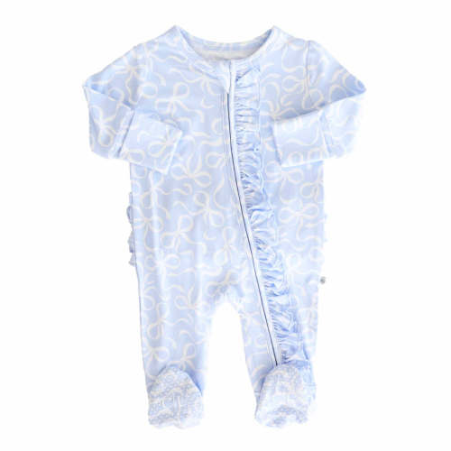Blue-tiful Bows Ruffle Zipper Footie Caden Lane
