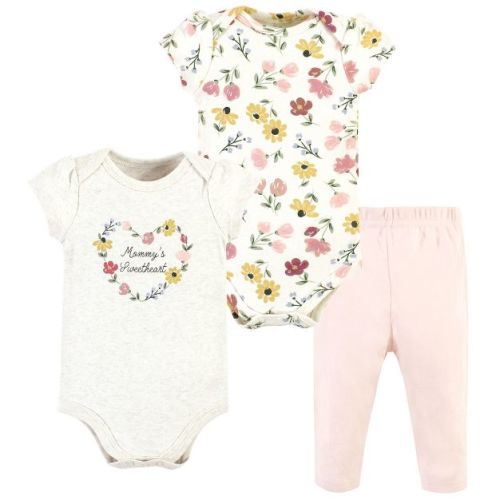Hudson Baby Infant Girl Cotton Bodysuit and Pant Set, Soft Painted Floral Short-Sleeve