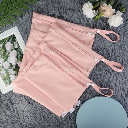 ALVABABY 3pcs Baby Cloth Diaper Wet/Dry Bags|Waterproof Reusable with Two Pockets|Travel, Beach, Pool, Daycare, Soiled Baby Items,Yoga，Gym Bag for Swimsuits or Wet Clothes (3 pcs in SML, Pink) 3L-B19