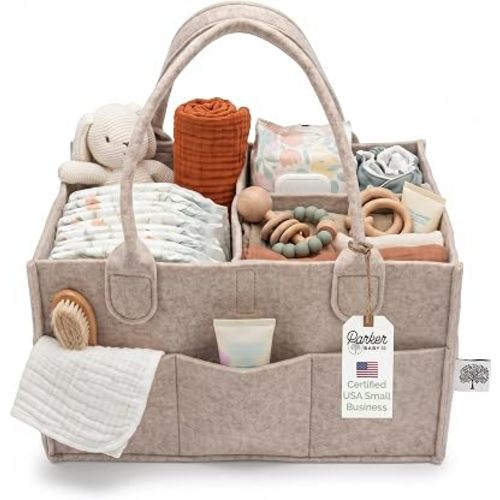 Parker Baby Felt Diaper Caddy & Diaper Organizer Basket - Regular, Oatmeal