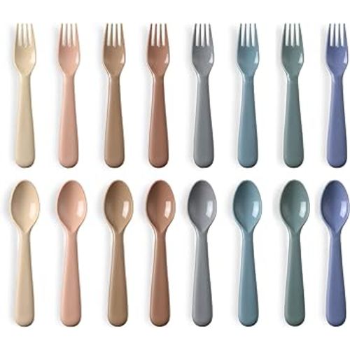 16 Pieces Toddler Utensils Set, Kids Safe Flatware, Plastic Spoons and Forks Set for Children, BPA Free, Dishwasher Safe, Plastic Reusable Cutlery