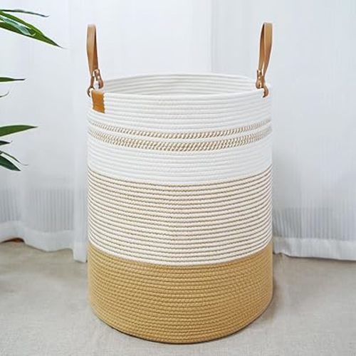 danpinera 79L Laundry Hamper Basket, Tall Round Dirty Clothes Hamper with Handle, Woven Storage Basket for Blanket, Toy, Pillow, Blanket Bin for Living Room, Nursery Room Gradient Jute