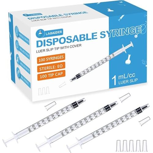 100 Pack 1ml Syringe with Cap Oral Syringes without needle for Liquid Measuring, Scientific Labs, Feeding Small Pets, Medical Student, Oil or Glue Applicator-Individually Sealed, Luer Slip