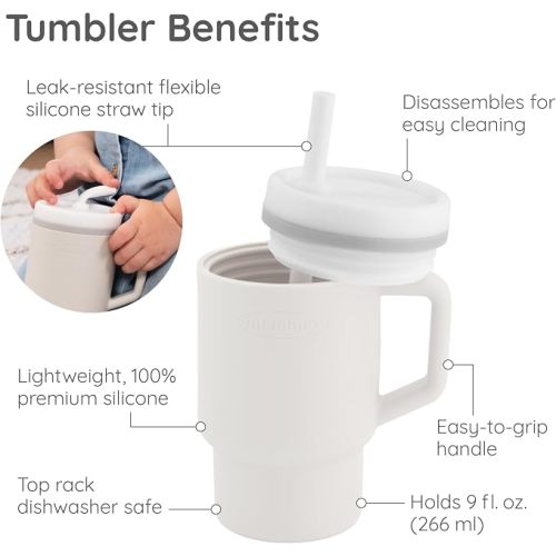 Infantino My 1st Tumbler Silicone Sippy Cup, Cream, Straw Cup, 9oz