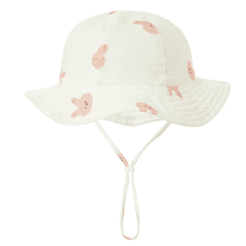SnD Plus Baby Adjustable Bucket Hat Breathable Muslin Cotton Sun Hat Wide Brim Sun Protection Bucket Cute Unisex Baby Boys Girls 0-5 Years Rabbit