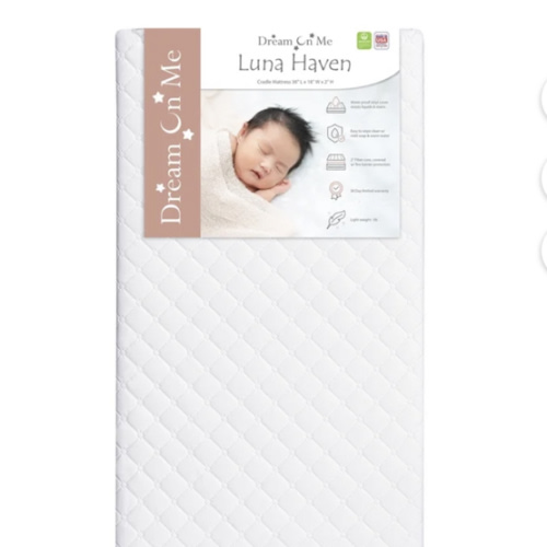 Dream On Me Luna Haven 2" Cradle Mattress, Waterproof Cover, Fiber Core, Greenguard Gold Certified, Proudly Made in USA