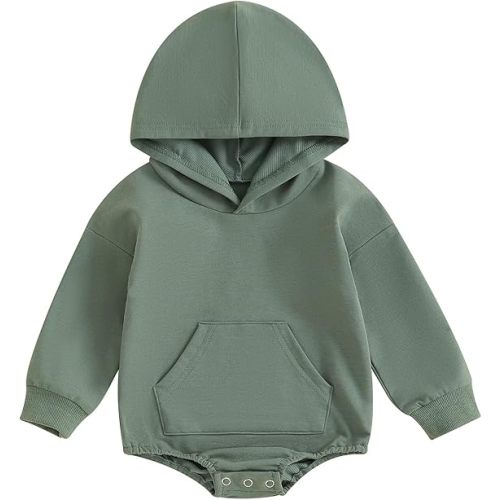 Thorn Tree Newborn Baby Boys Hooded Sweatshirt Long Sleeve Solid Romper Infant Baby Fall Winter Spring Outfits