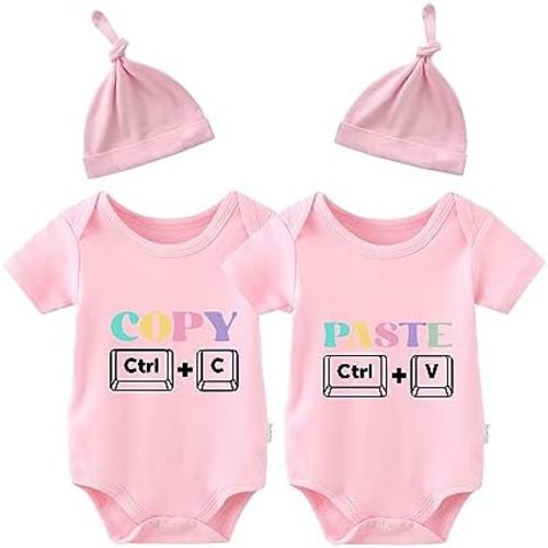 YSCULBUTOL Baby Twins Bodysuits Copy Paste Newborn Baby Clothes Unisex Twins Romper Infant Outfits Set With Hat