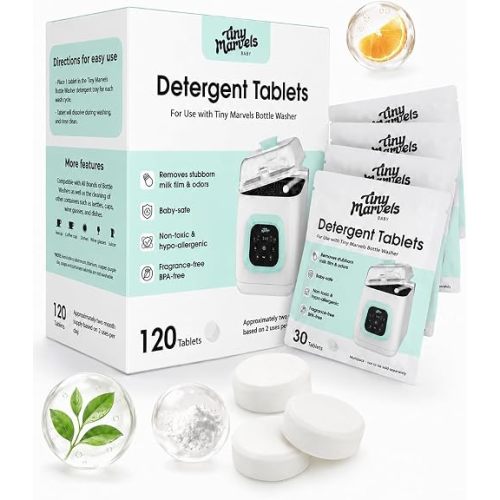 Bottle Washer Tablets 120PCS, Baby-Safe and Deep Cleans Milk Residue & Odor