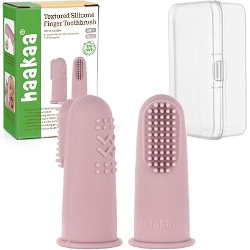 haakaa Silicone Baby Finger Toothbrush, Infant Oral Care, 0m+, Blush