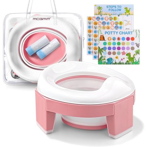 MCGMITT Portable Potty Seat for Kids Travel - Foldable Training Toilet Chair for Toddler Girls with Storage Bags for Outdoor and Indoor Easy to Clean(Pink)