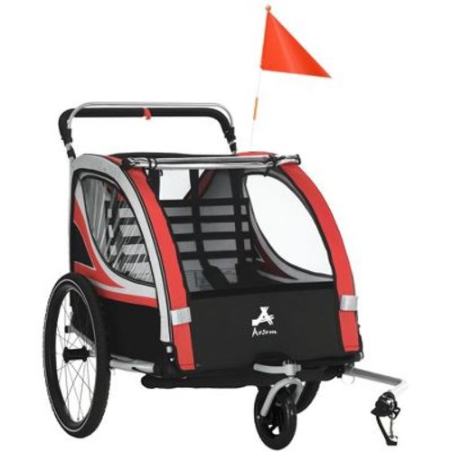 Aosom 3-in-1 Walk/Jog/Ride Child Baby Bike Trailer for Kids 2 Seater, Bike Stroller for Toddler Wagon, Double Bicycle Trailer Accessory for Kids, Red