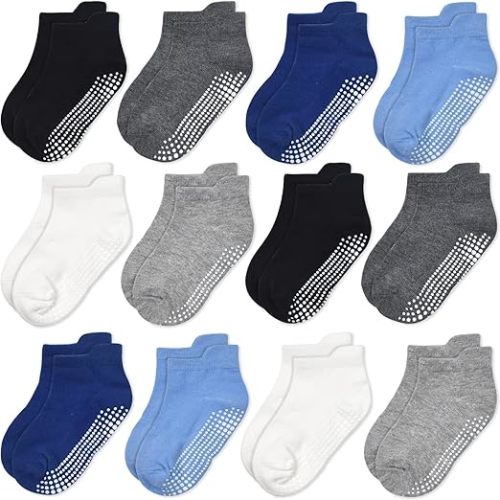 GRPSKCOS Non Slip Toddler Baby Socks 12 Pairs Anti Skid Ankle Socks for Girls Boys Grips Sock for 0-7 Years Children