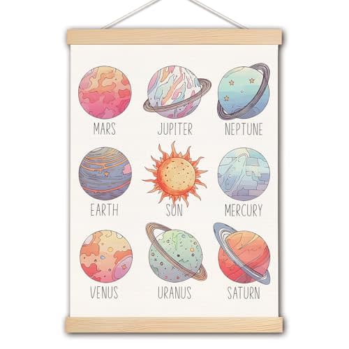 DNEULYR Solar System Nursery Canvas Wall Art, Boho Space Wall Decor, Outer Space Room Decor, Solar System Planets Prints Poster for Boys Bedroom Nursery Playroom Classroom, 12x16 Inches