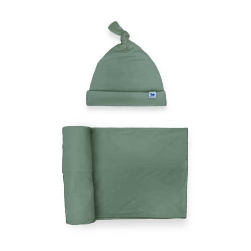 Stretch Knit Swaddle and Hat Set - Pine