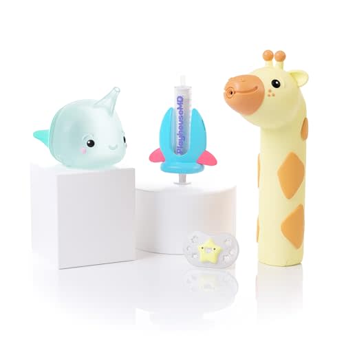 Playhouse MD Sick Day Starter Healthcare Kit – 3-in-1 Infrared Baby Thermometer for Kids, Nasal Aspirator Bulb & Medicine Kit with Oral Syringe & Medicine Dispenser | Toddler & Baby Essentials