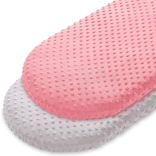 Entisn Bassinet Fitted Sheet Set of 2, 33 x 17 Inch Minky Dot Cradle Sheets for Girls, Soft and Warm Fleece Nursery Bedding for Oval Bassinet Mattresses (Pink & Light Grey)