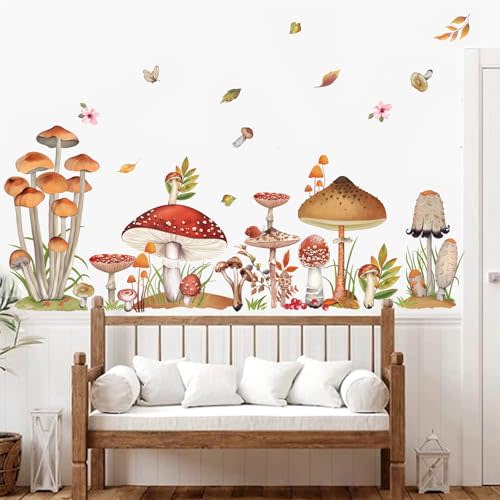 decalmile Woodland Mushroom Wall Decals Spring Forest Grass Easter Wall Stickers Girls Bedroom Living Room Kitchen Wall Door Decor