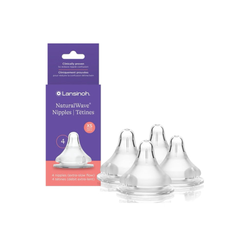 Lansinoh NaturalWave Baby Bottle Nipples, Slow Flow, Size S,1+ Month, 4 Count – 100% Soft, Durable Silicone, Made Without BPA BPS, Anti-Colic, Supports Baby’s Developing Mouth and Teeth